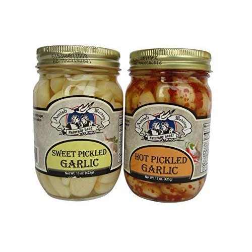 Amish Wedding Foods Hot / Sweet Pickled Garlic 2 -15 Oz Jars One