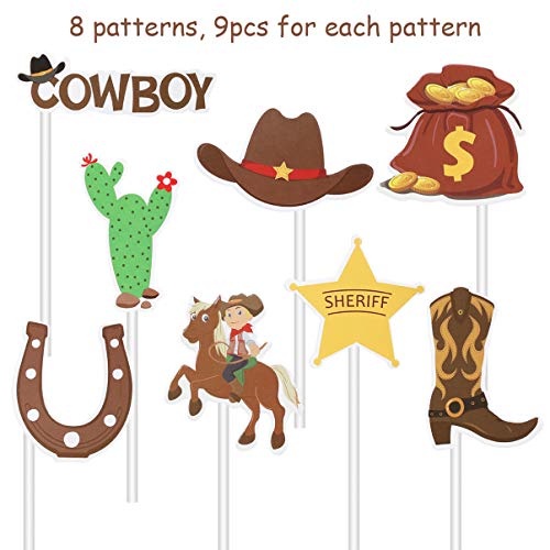Amosfun 72Pcs Cowboy Cupcake Toppers Western Theme Cake Topper C