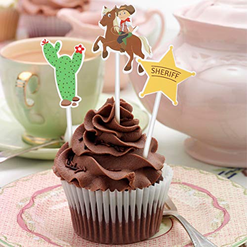 Amosfun 72Pcs Cowboy Cupcake Toppers Western Theme Cake Topper C