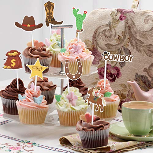 Amosfun 72Pcs Cowboy Cupcake Toppers Western Theme Cake Topper C