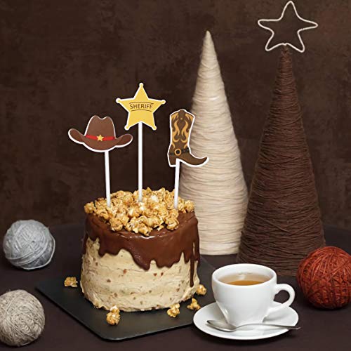 Amosfun 72Pcs Cowboy Cupcake Toppers Western Theme Cake Topper C