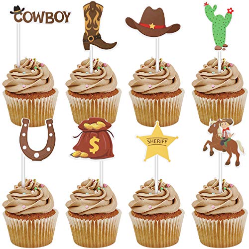 Amosfun 72Pcs Cowboy Cupcake Toppers Western Theme Cake Topper C