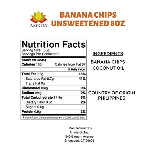 Amrita Foods - Banana Chips, Unsweetened, 8Oz, Top 9 Allergy Fre