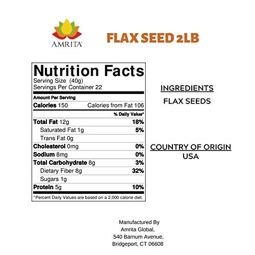 Amrita Foods - Flax Seeds, 2 Lbs - Gluten-Free, Dairy-Free, Soy-