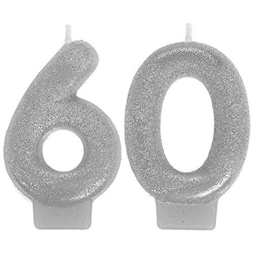 Amscan 170289 Sparkling Celebration 60 Numeral Candles, 3, Mult