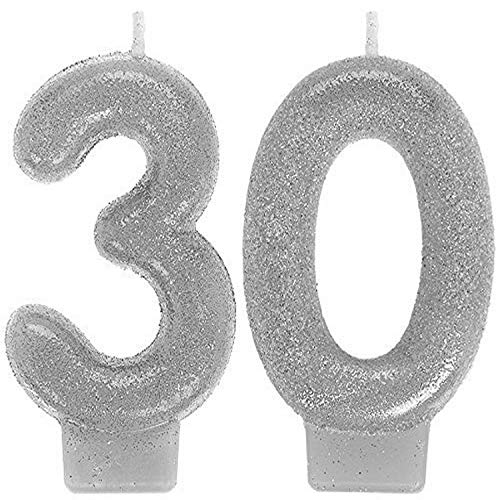 Amscan 170296 Sparkling Celebration 30 Numeral Candles, 3, Mult