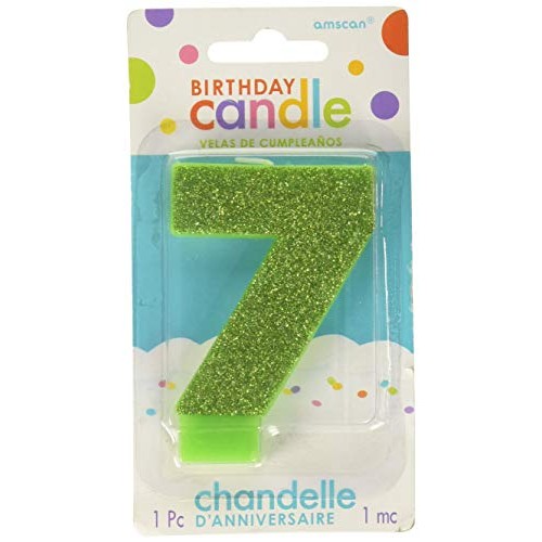 Amscan 170403 7 Glitter Numeral Candle, 3 1/4, Kiwi Green