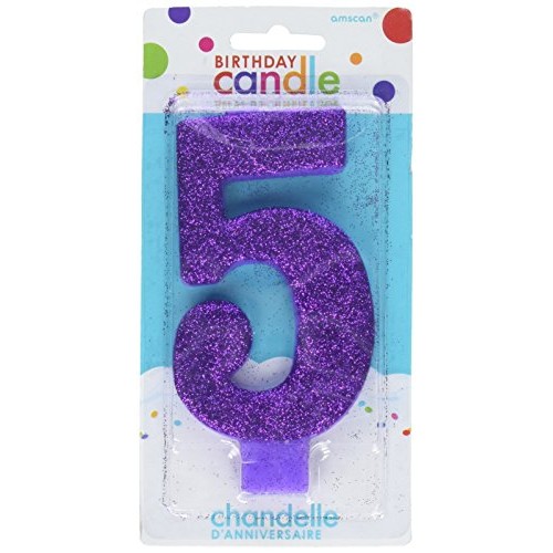 Amscan Numerical Candles, Numeral #5 Large Glitter Candle, Party