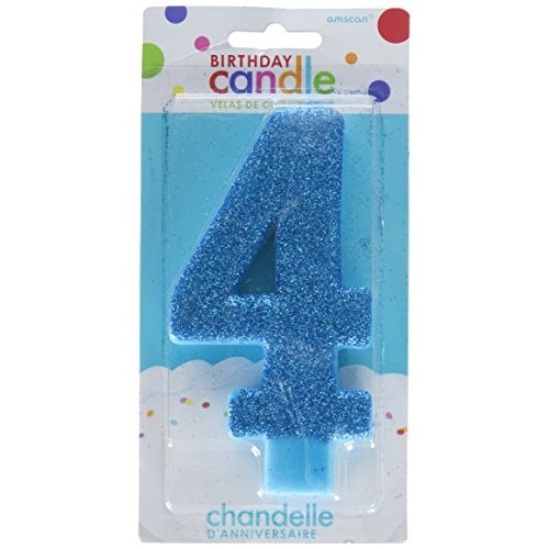Amscan Numerical Candles, Numeral #4 Large Glitter Candle, Party