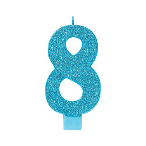 Amscan 170359 8 Large Glitter Numeral Candle, 5 1/4, Caribbean