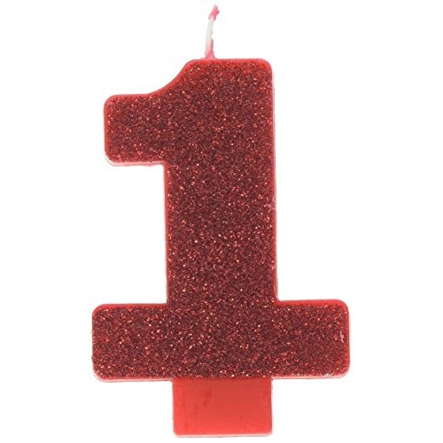 Numeral #1 Glitter Candle - Red, Party Favor