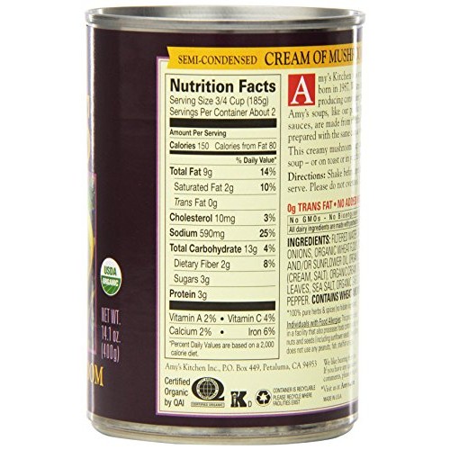 Amys Organic Cream Of Mushroom Soup, 14.1-Ounce Cans Pack Of 12