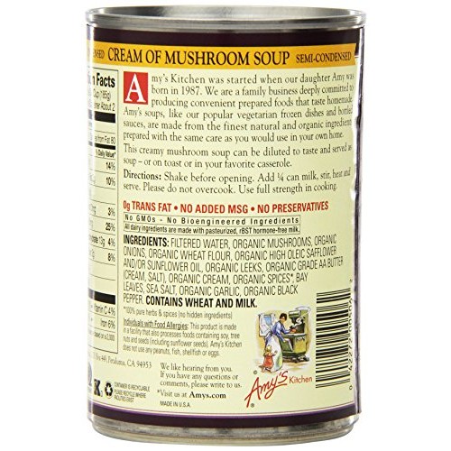 Amys Organic Cream Of Mushroom Soup, 14.1-Ounce Cans Pack Of 12