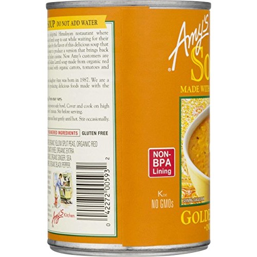 Amys Soups, Organic Indian Golden Lentil Soup, 14.4 Ounce