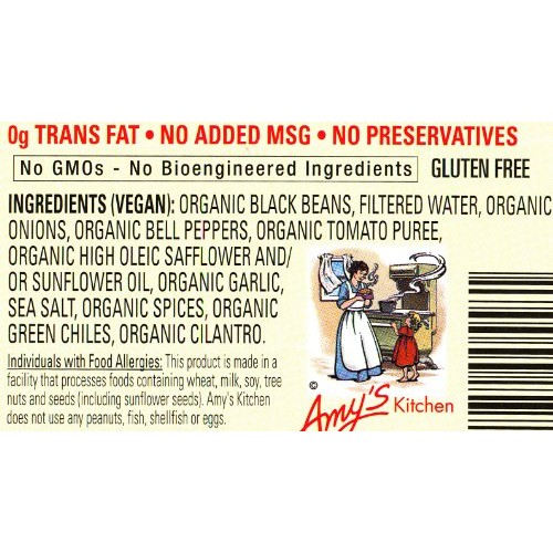 Amys Light In Sodium Vegetarian Organic Refried Beans, Black, 1