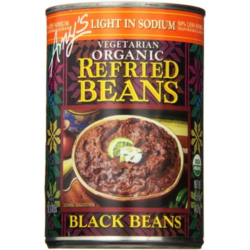 Amys Light In Sodium Vegetarian Organic Refried Beans, Black, 1