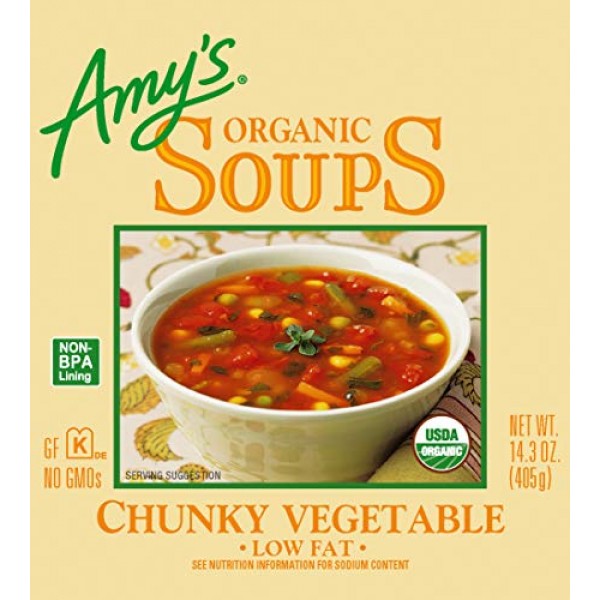 Amys Organic Chunky Vegetable Soup, Low Fat, 14.3-Ounce Pack o...