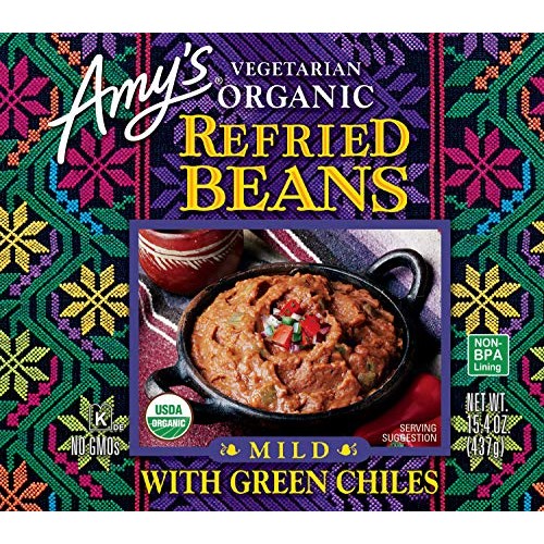 Amys Organic Refried Beans, Mild With Green Chiles, 15.4 Ounce