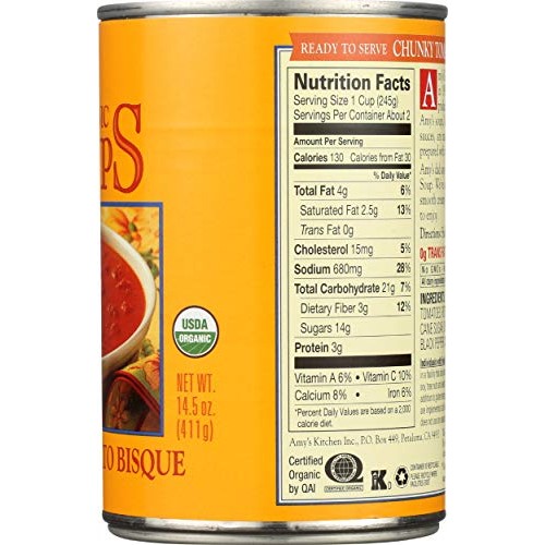 Amys, Soup Chunky Tomato Bisque Organic, 14.5 Ounce