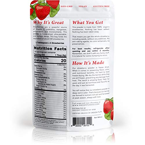 Ancient Choice - Strawberry Powder 4 ounces | USDA Organic | F...