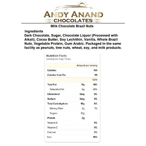 Andy Anand Belgian Milk Chocolate Brazil Nuts, Amazing-Delicious...