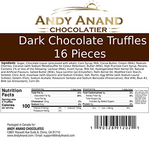 Andy Anand Dark Chocolate Truffles 16 Pcs Of Champagne, Rum, Ama