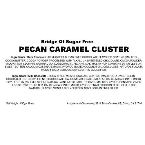 Andy Anand Sugar Free Belgian Chocolate Pecan Caramel Cluster Br