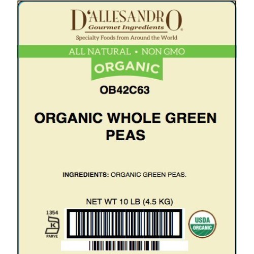 Organic Whole Green Peas, 10 Pound Box