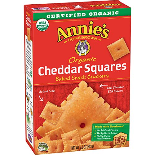 Annies Cheddar Squares, Baked Cheese Crackers, 7.5 Oz Box