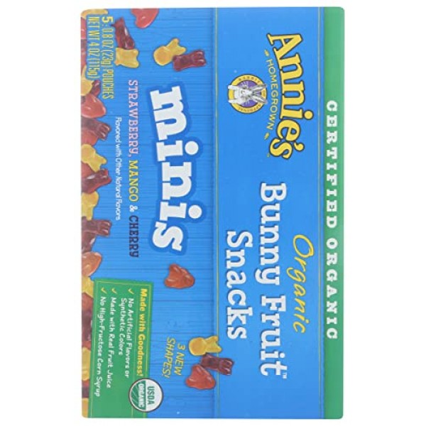 Annies Homegrown Organic Mini Bunny Fruit Snack 5 Count, 4 OZ