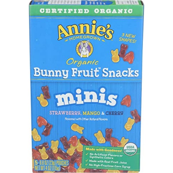 Annies Homegrown Organic Mini Bunny Fruit Snack 5 Count, 4 Oz