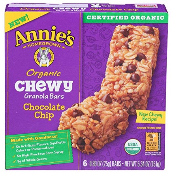 Annies Organic Chewy Granola Bars, Chocolate Chip, 6 Bars, 0.89...