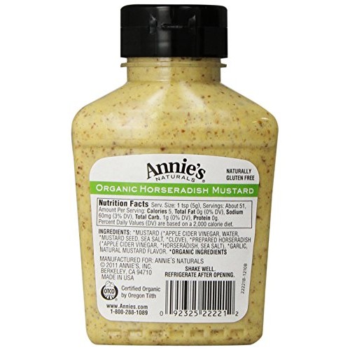 Annies Horseradish Mustard, Certified Organic, Gluten Free, Non