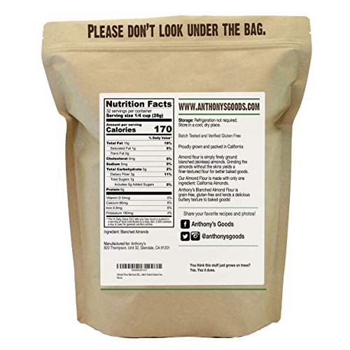 Anthonys Almond Flour Blanched, 2 Lb, Batch Tested Gluten Free,