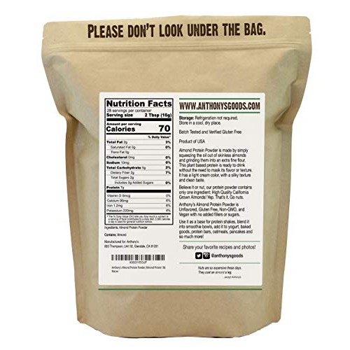 Anthonys Almond Protein Powder, 1 Lb, Gluten Free, Non Gmo, Pla