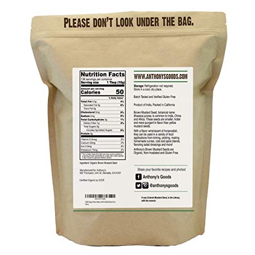 Anthonys Organic Brown Mustard Seeds, 3 lb, Gluten Free, Non GM...