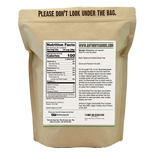 Anthonys Organic Buckwheat Flour, 3 lb, Grown in USA, Gluten Fr...