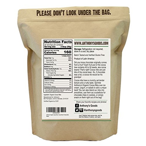 Anthonys Organic Cacao Cocoa Nibs, 2 lb, Batch Tested and Verif...