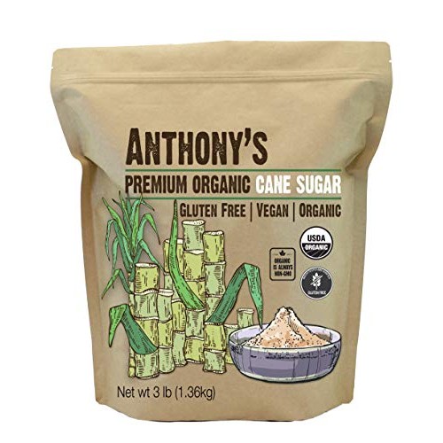 Anthonys Organic Cane Sugar, 3 lb, Granulated, Gluten Free & No...