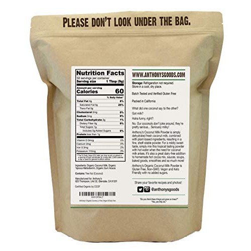 Anthonys Organic Coconut Milk Powder, 1 lb, Gluten Free, Vegan ...