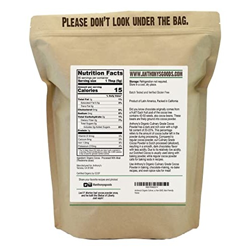 Anthonys Organic Culinary Grade Cocoa Powder, 1 lb, Dutch Proce...