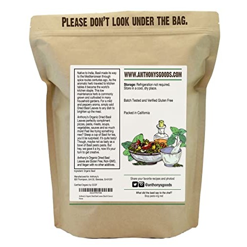 Anthonys Organic Dried Basil Leaves, 8 Oz, Gluten Free, Non Gmo