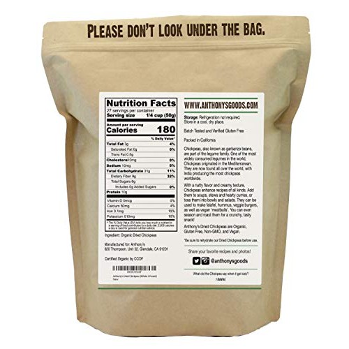Anthonys Organic Dried Chickpeas, 3 Lb, Dry Garbanzo Beans, Glu