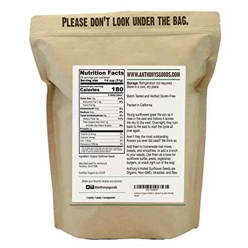 Anthonys Organic Hulled Sunflower Seeds, 2 lb, Raw, Unsalted, B...
