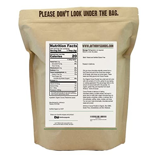 Anthonys Organic Raw Cocoa Powder, 5 lb, Batch Tested and Verif...
