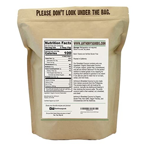 Anthonys Organic Shredded Coconut, 2 lb, Unsweetened, Gluten Fr...