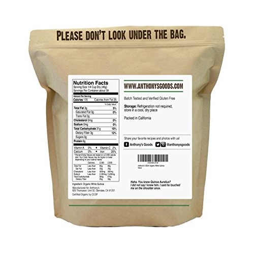 Anthonys Organic White Whole Grain Quinoa, 4 lb, Gluten Free & ...
