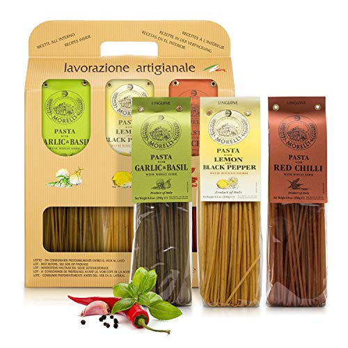 Morelli Pasta Tricolor Linguine Trio Set - 3 Flavors Of Imported