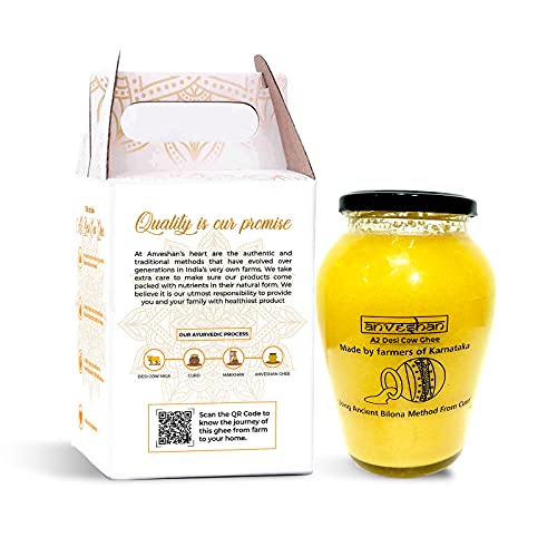 Anveshan A2 Cow Ghee 1000 Ml/33.8 Oz | Glass Jar | Bilona Method