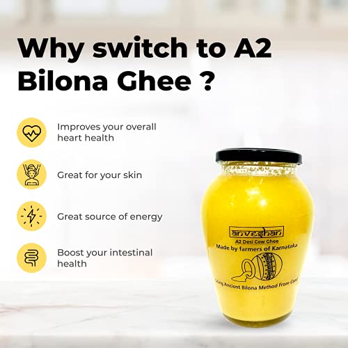 Anveshan A2 Cow Ghee 1000 Ml/33.8 Oz | Glass Jar | Bilona Method
